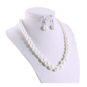 Retro White Faux Pearl Strand Necklace & Drop Earrings Set Bridal Prom - Hey Viv
